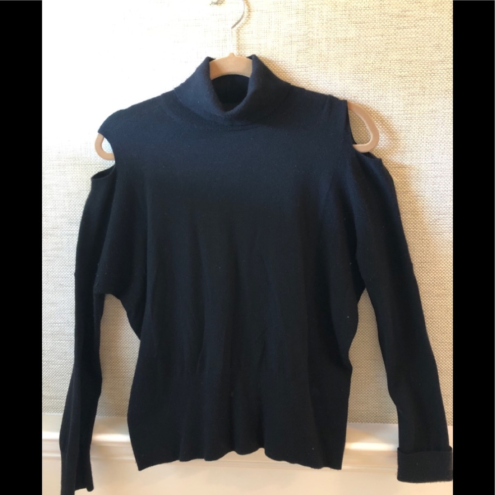 Vince Black Cold Shoulder Turtleneck Sweater